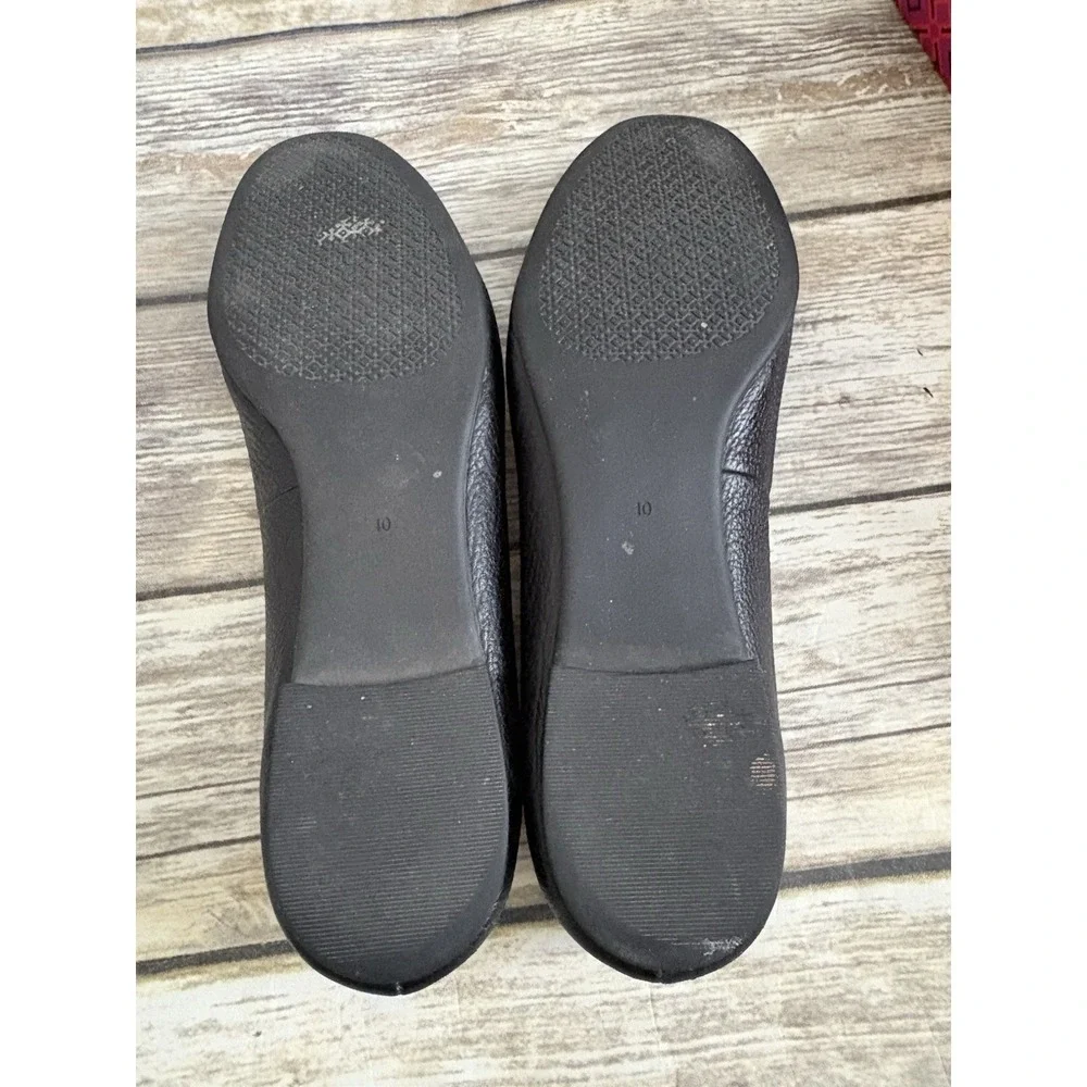 Tory Burch CLAIRE BALLET FLAT Size 10 TUMBLED LEATHER Black